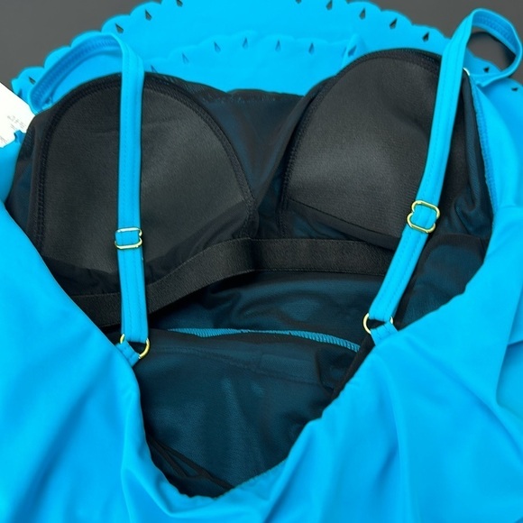 Fit 4U Blue 1 Piece Bathing Suit Romper Shorts Sz 16 Perforated Floral R… - Picture 4 of 13